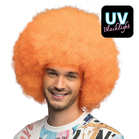 Pruik XL afro neonoranje