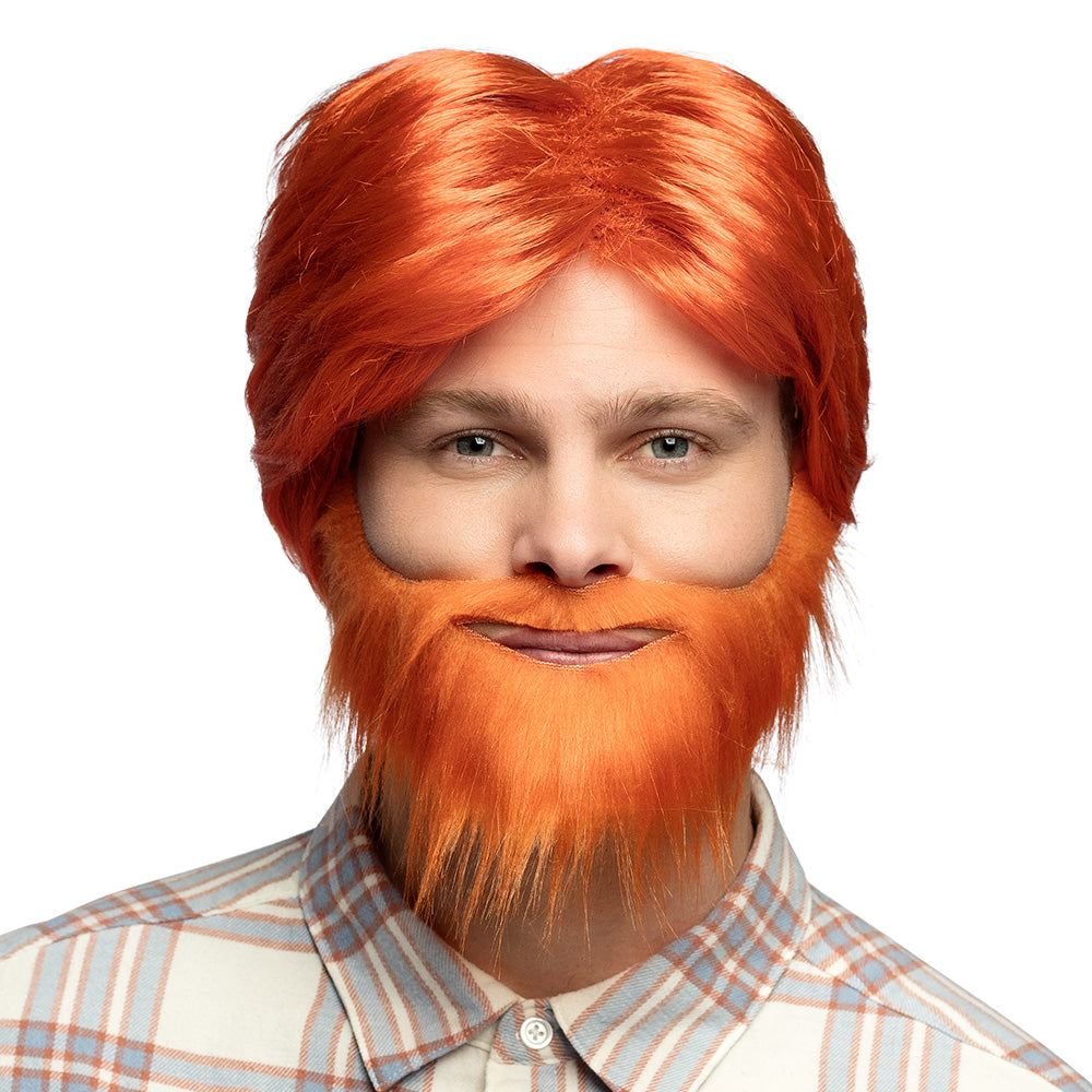 Pruik met baard oranje