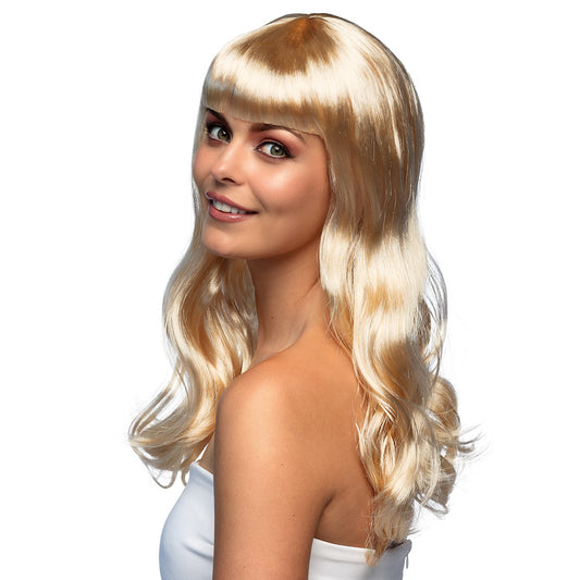 Pruik lang met pony blond