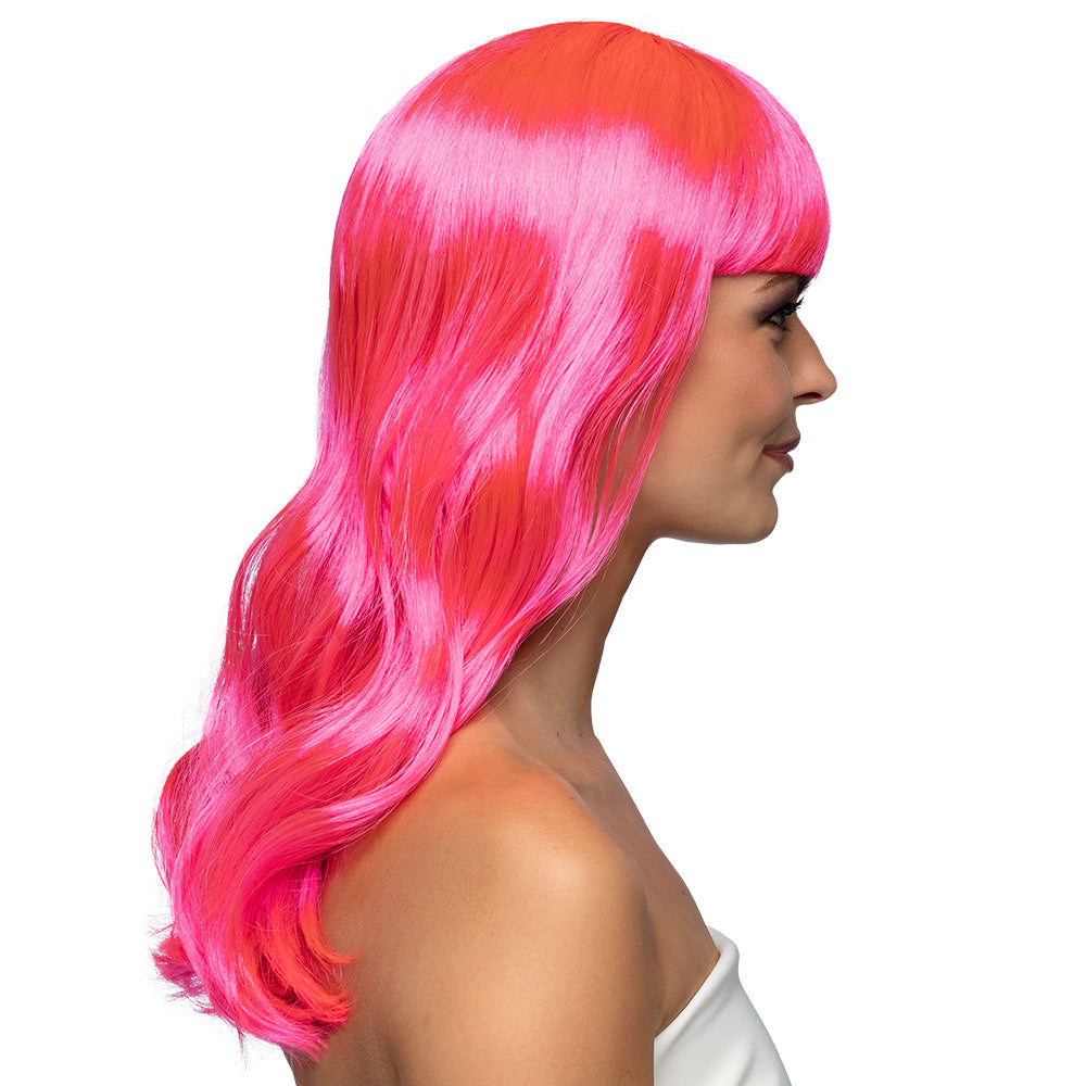Pruik lang met pony neonroze - foto 2