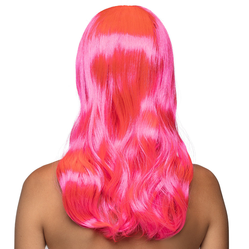 Pruik lang met pony neonroze - foto 3