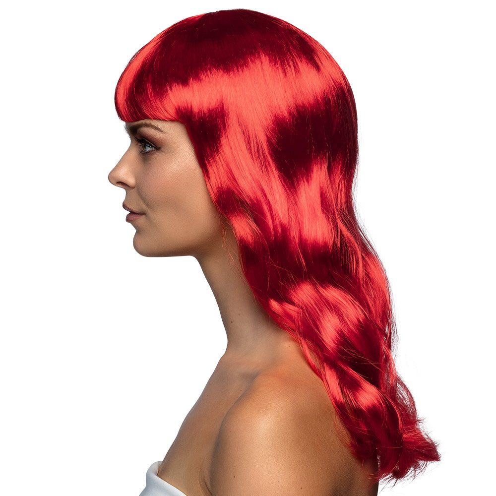Pruik lang met pony rood - foto 2