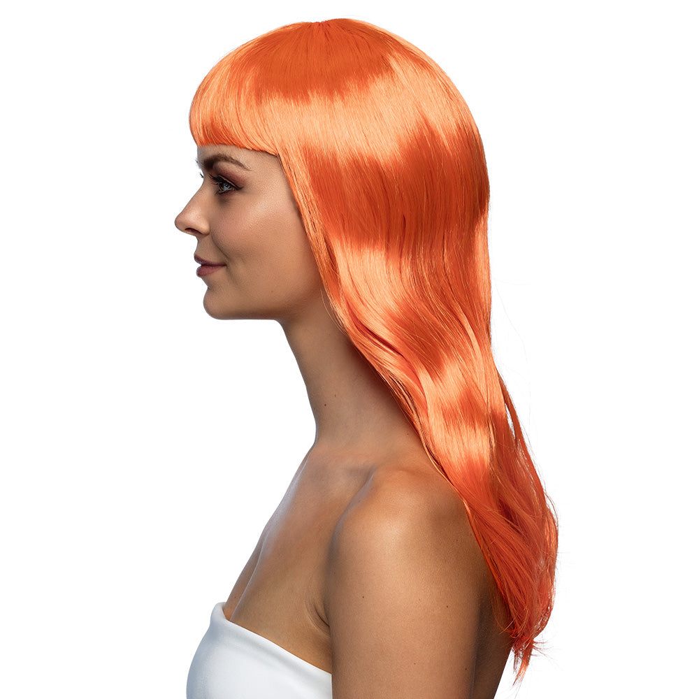 Pruik lang met pony neonoranje - foto 2