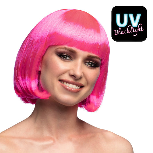 Pruik bob met pony neonroze