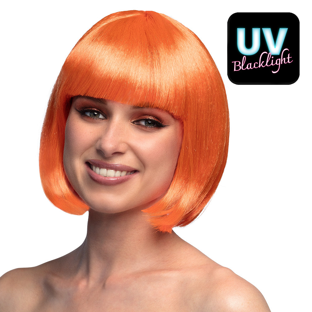 Pruik bob met pony neonoranje