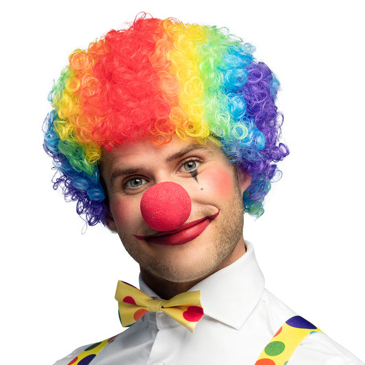 Pruik clown krullen regenboog