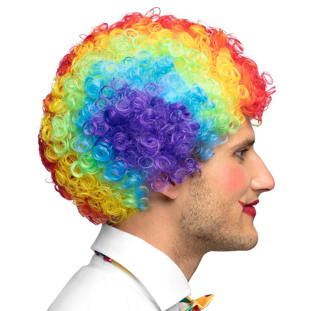 Pruik clown krullen regenboog - foto 3