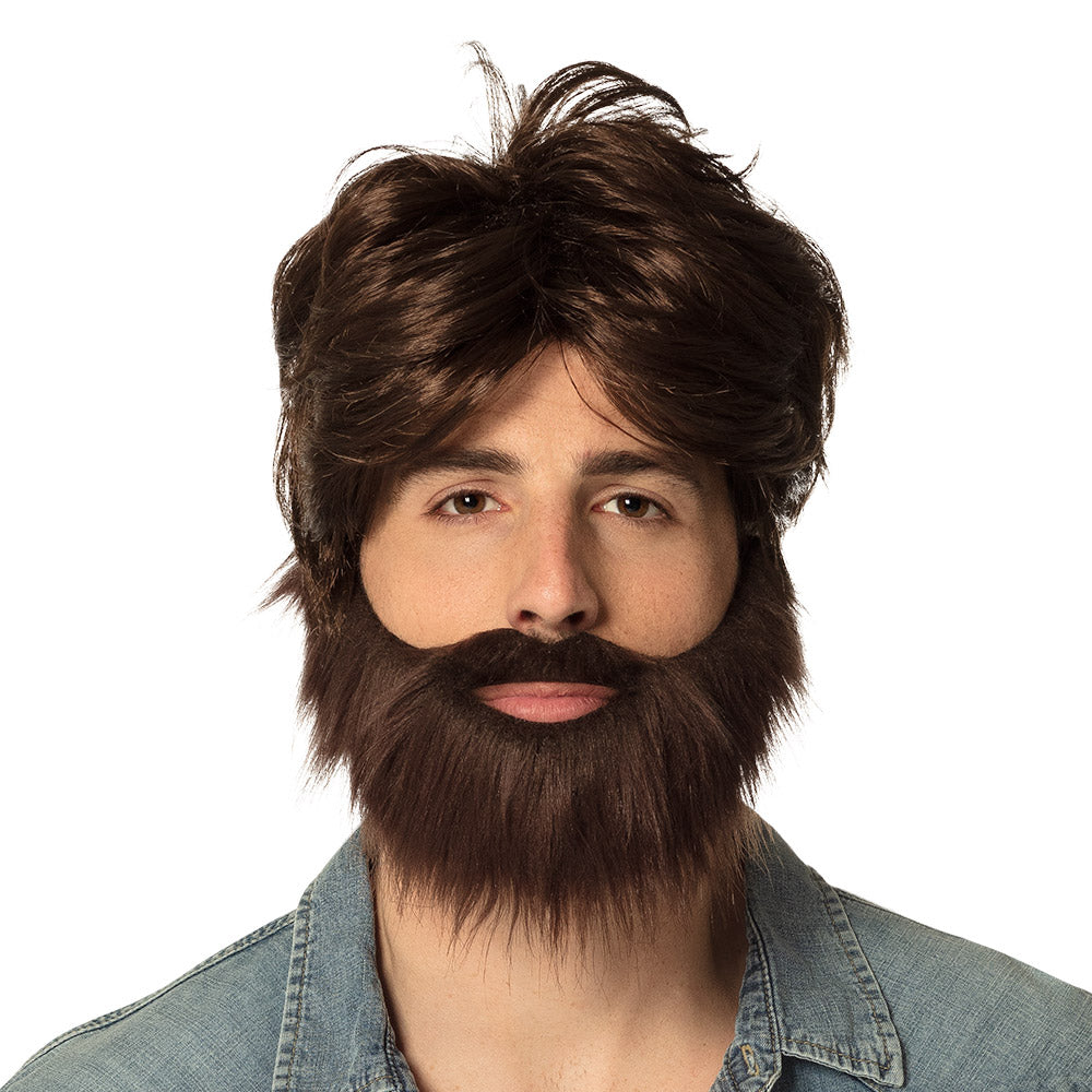 Pruik met baard bruin