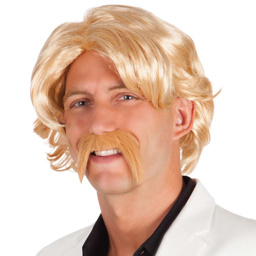 Pruik jaren 70 met snor blond
