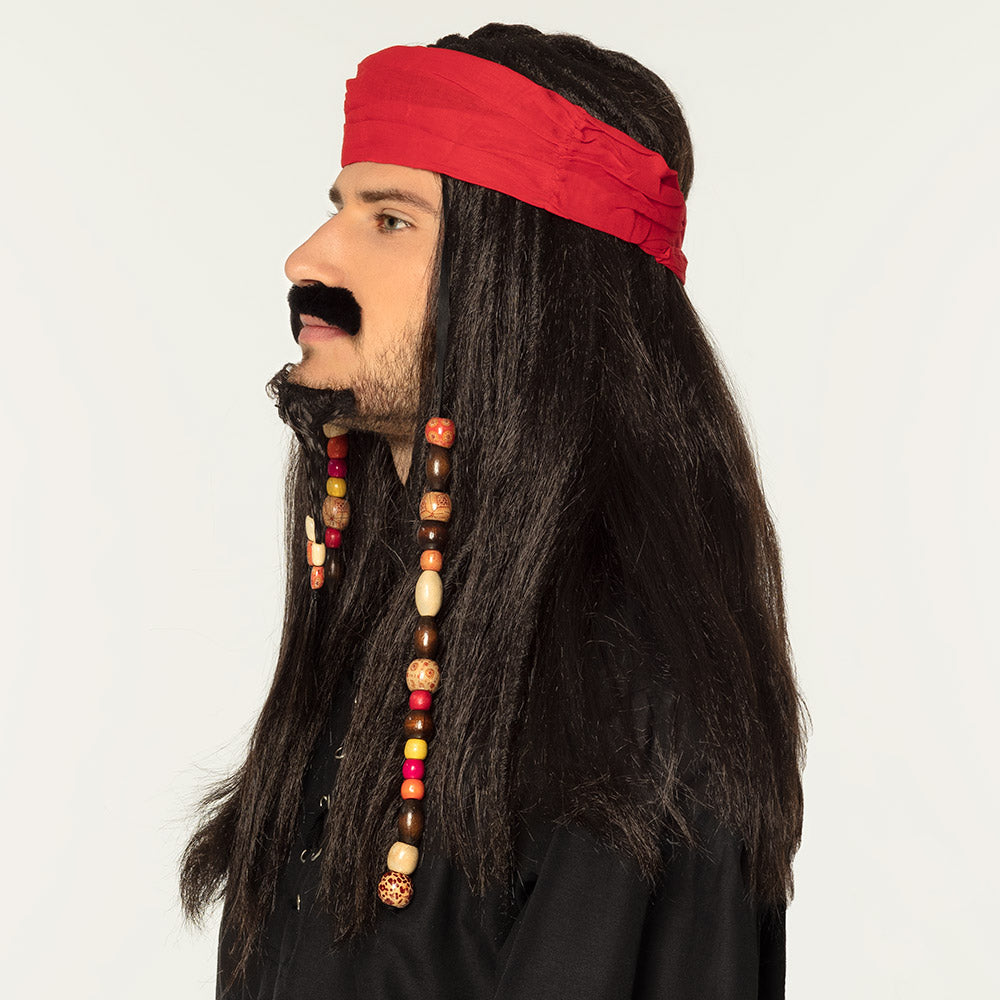 Pruik piraat met bandana, snor en baard - foto 2