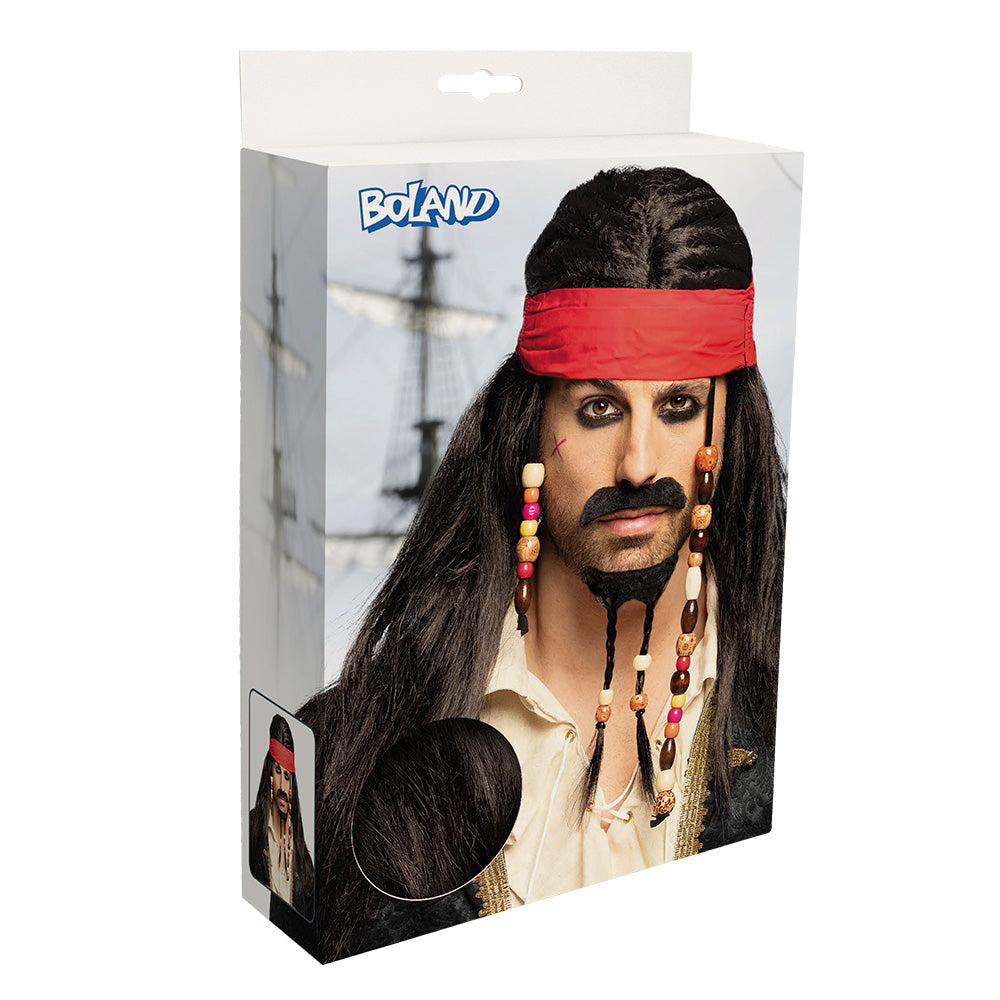 Pruik piraat met bandana, snor en baard - foto 3