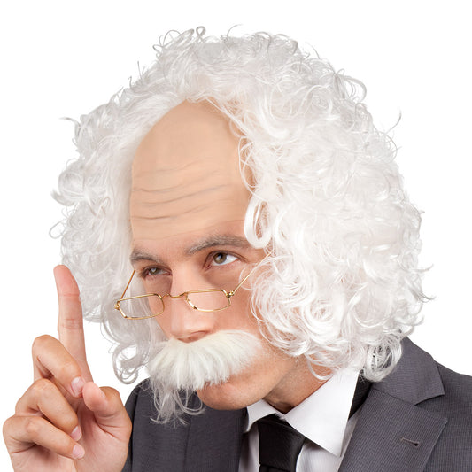 Pruik professor met snor en bril