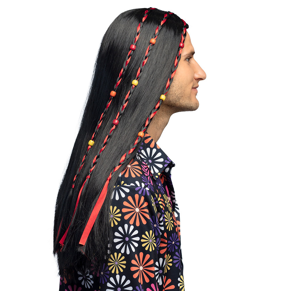 Pruik hippie lang bruin met kraaltjes - foto 2