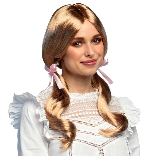 Pruik blond met staartjes