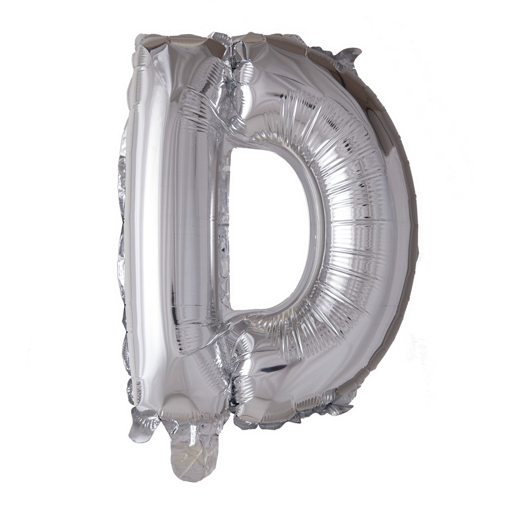 Folie letterballon zilver 41 cm, letter D