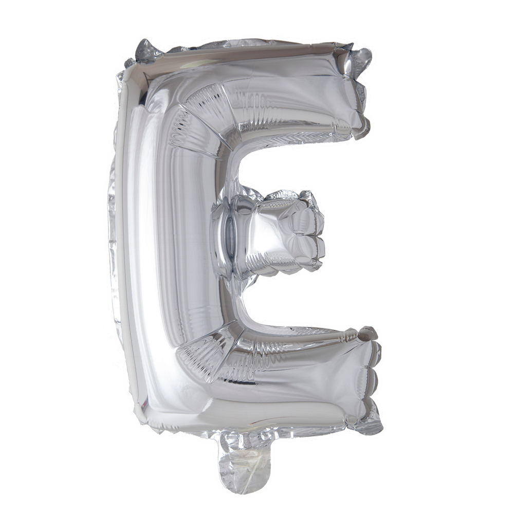 Folie letterballon zilver 41 cm, letter E
