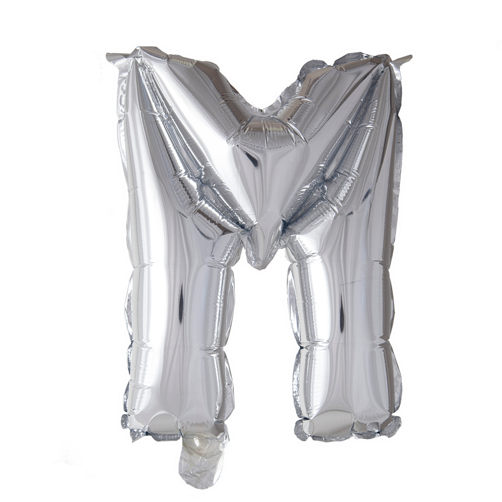 Folie letterballon zilver 41 cm, letter M