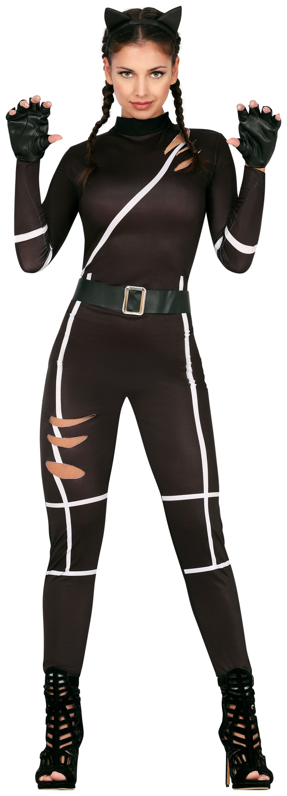 Kostuum zwarte kat catsuit dames - foto 2