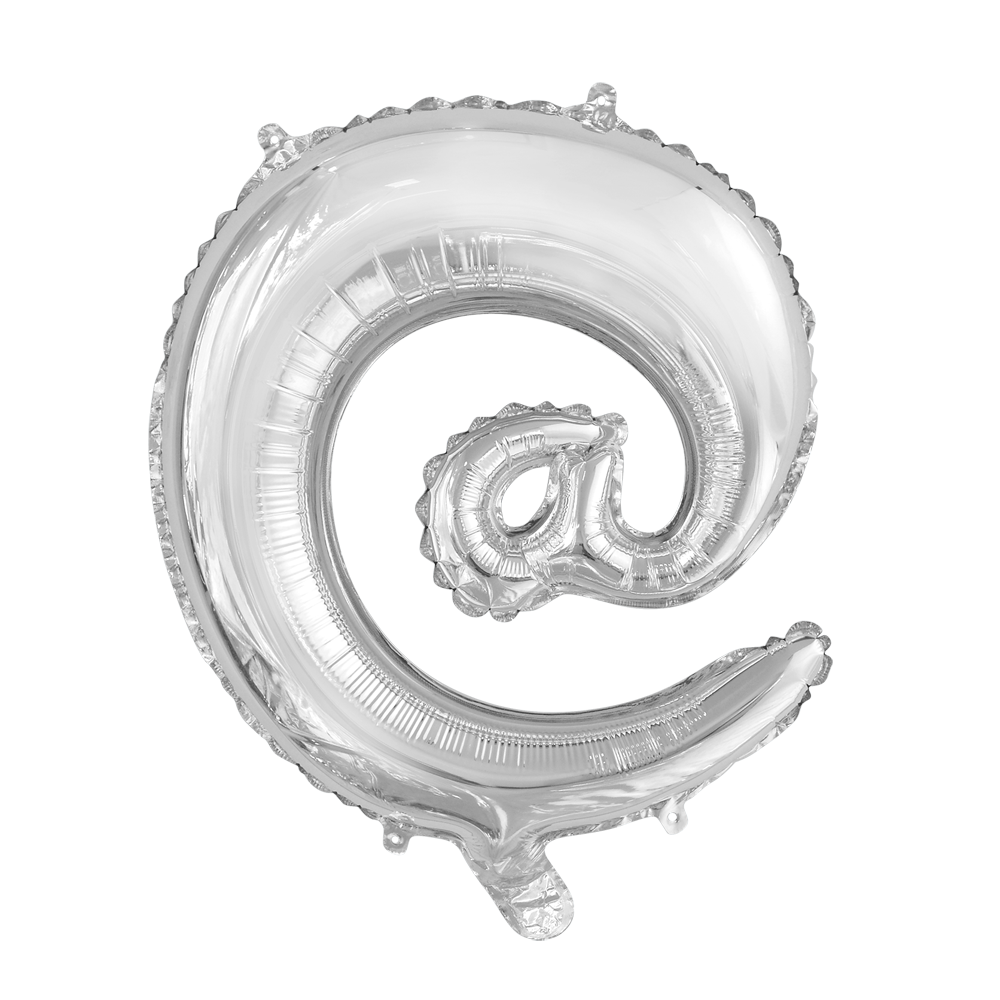 Folie letterballon zilver 41 cm, teken @