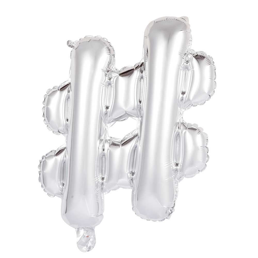 Folie letterballon zilver 41 cm, teken #