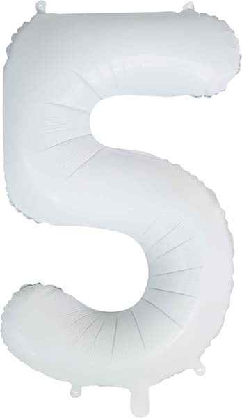 Folie cijferballon satijn wit 86 cm, cijfer 5