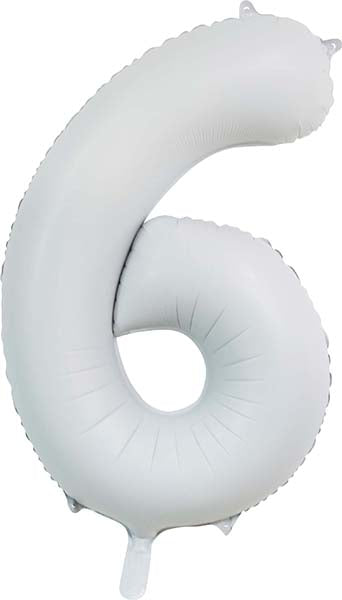 Folie cijferballon satijn wit 86 cm, cijfer 6