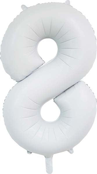 Folie cijferballon satijn wit 86 cm, cijfer 8