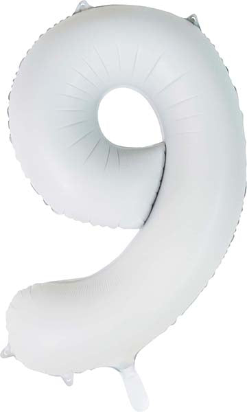 Folie cijferballon satijn wit 86 cm, cijfer 9