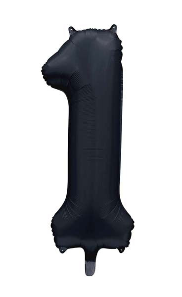 Folie cijferballon satijn zwart 86 cm, cijfer 1