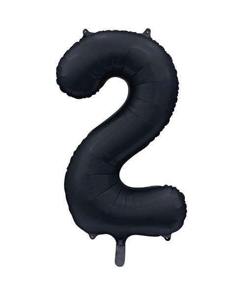 Folie cijferballon satijn zwart 86 cm, cijfer 2
