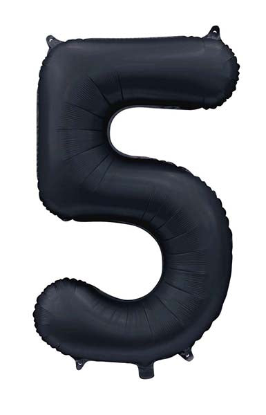 Folie cijferballon satijn zwart 86 cm, cijfer 5
