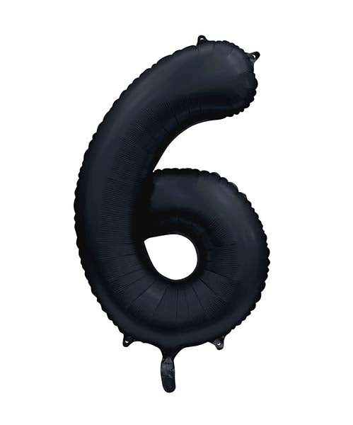Folie cijferballon satijn zwart 86 cm, cijfer 6