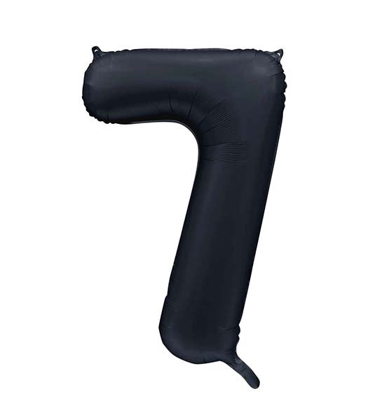 Folie cijferballon satijn zwart 86 cm, cijfer 7