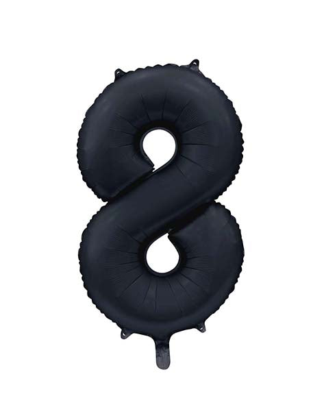 Folie cijferballon satijn zwart 86 cm, cijfer 8