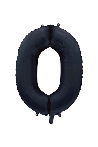 Folie cijferballon satijn zwart 86 cm, cijfer 0