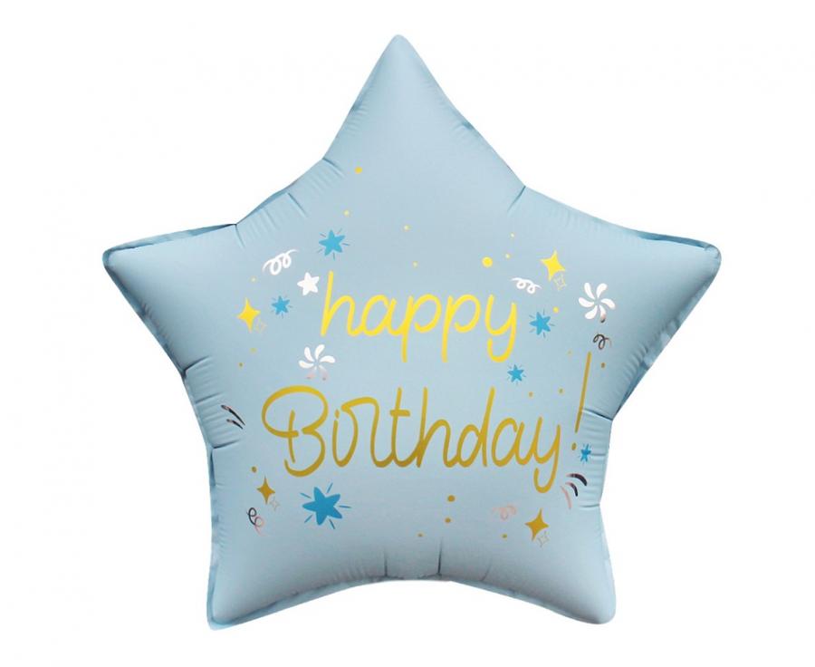 Folieballon Ster Happy Birthday Lichtblauw 44 cm