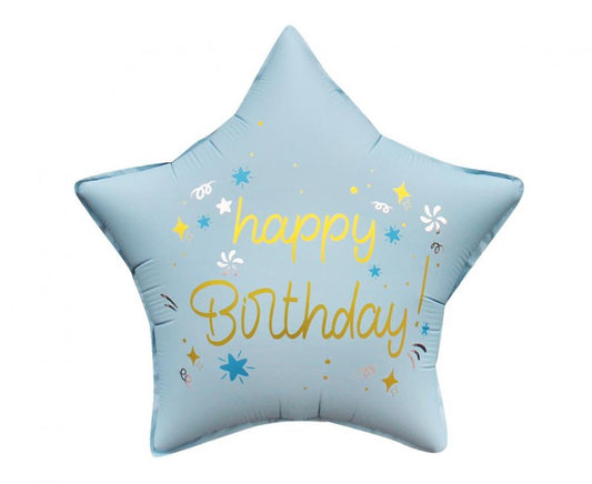 Folieballon Ster Happy Birthday Lichtblauw 44 cm