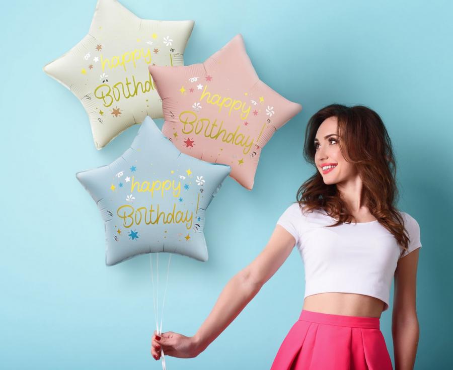 Folieballon Ster Happy Birthday Lichtblauw 44 cm