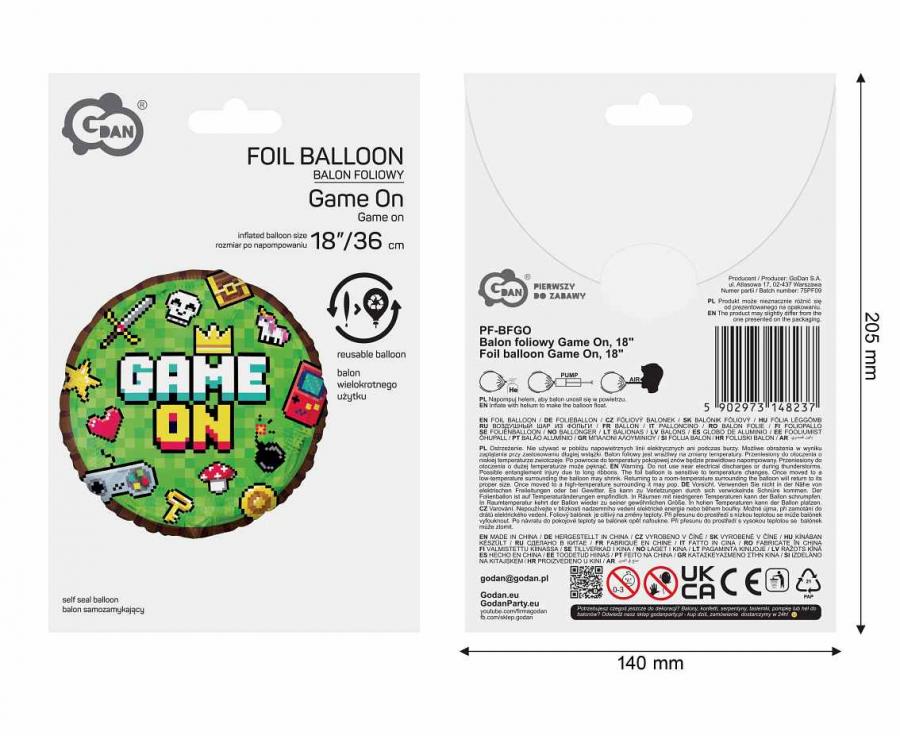 Folieballon Game On Pixel 46 cm