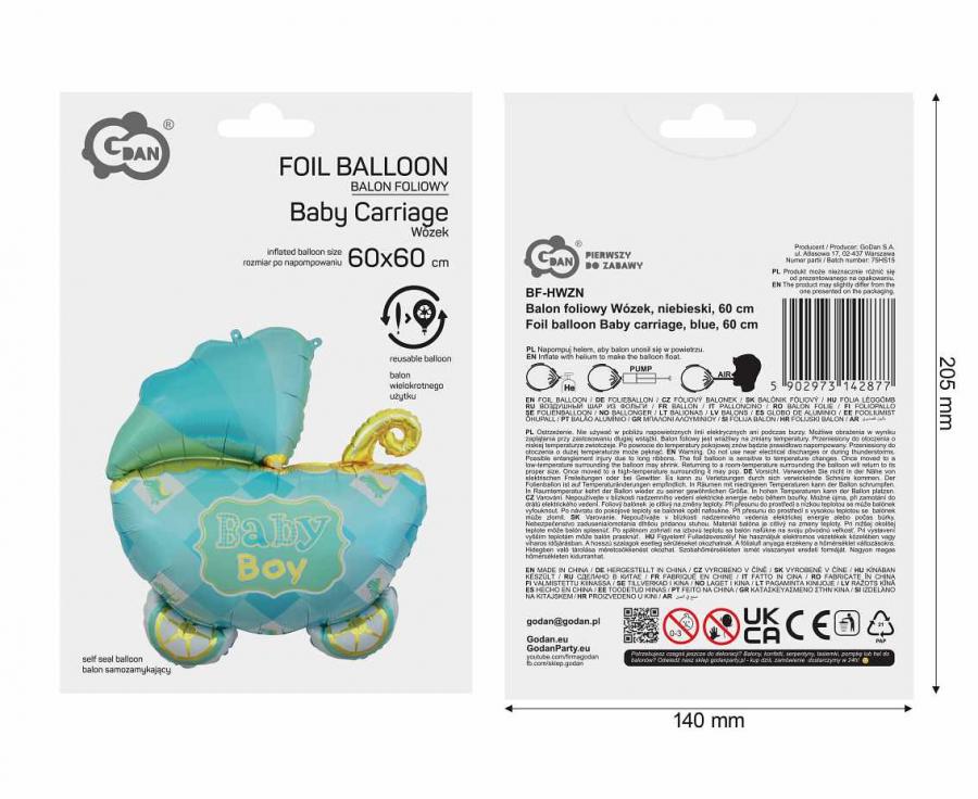 Folieballon Kinderwagen Baby Boy 60 cm