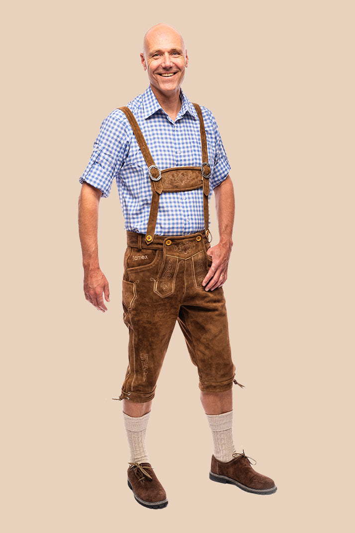 Lederhosen Michiel van koeienleer in lichtbruin, Oktoberfest herenkleding