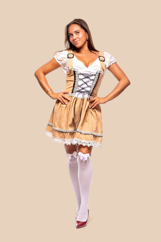 Beige dirndl Julia met geborduurd lijfje, Oktoberfest dameskleding