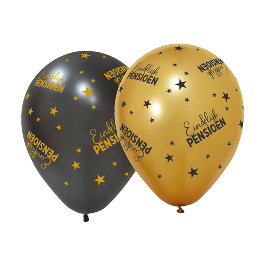 Ballonnen Eindelijk Pensioen zwart-goud 30 cm (6 stuks)