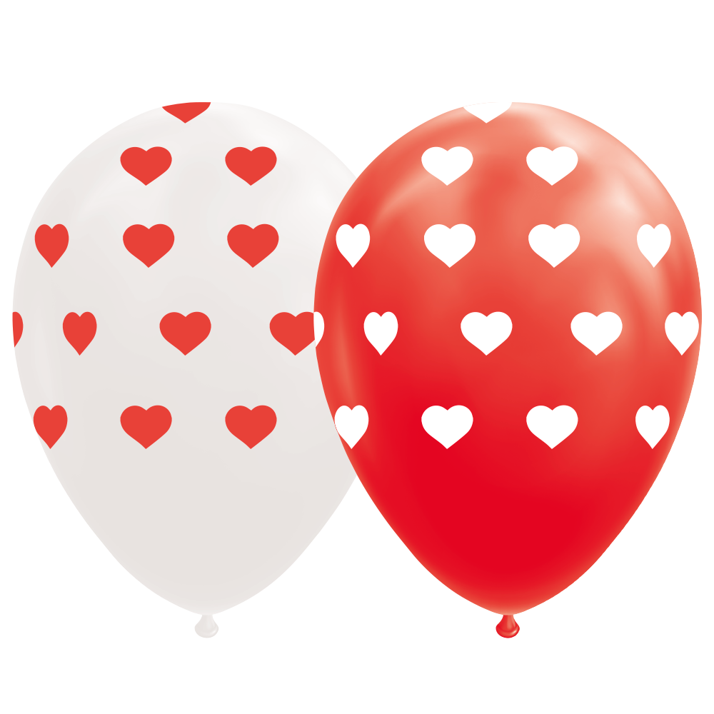 Ballonnen met hartjes rood en wit 30 cm (8 stuks) - foto 2