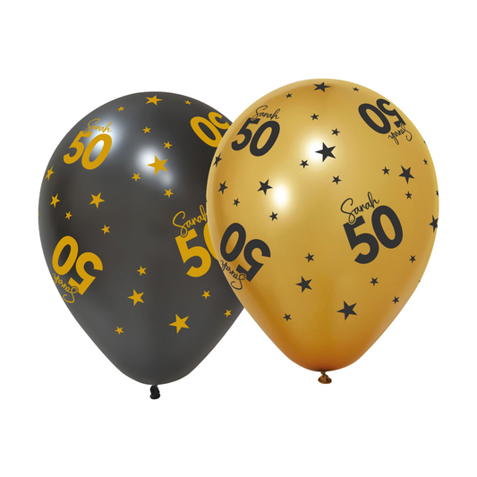 Ballonnen Sarah 50 zwart-goud 30 cm (6 stuks)