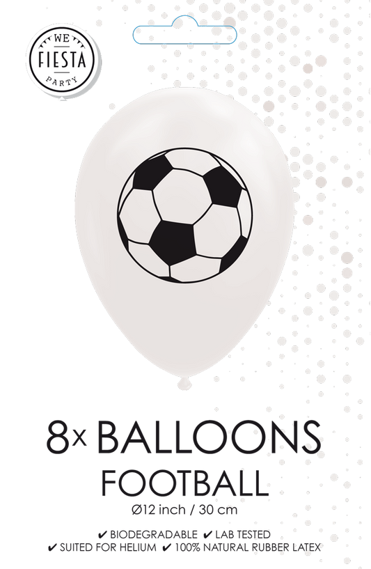 Ballonnen voetbal wit 30 cm (8 stuks)