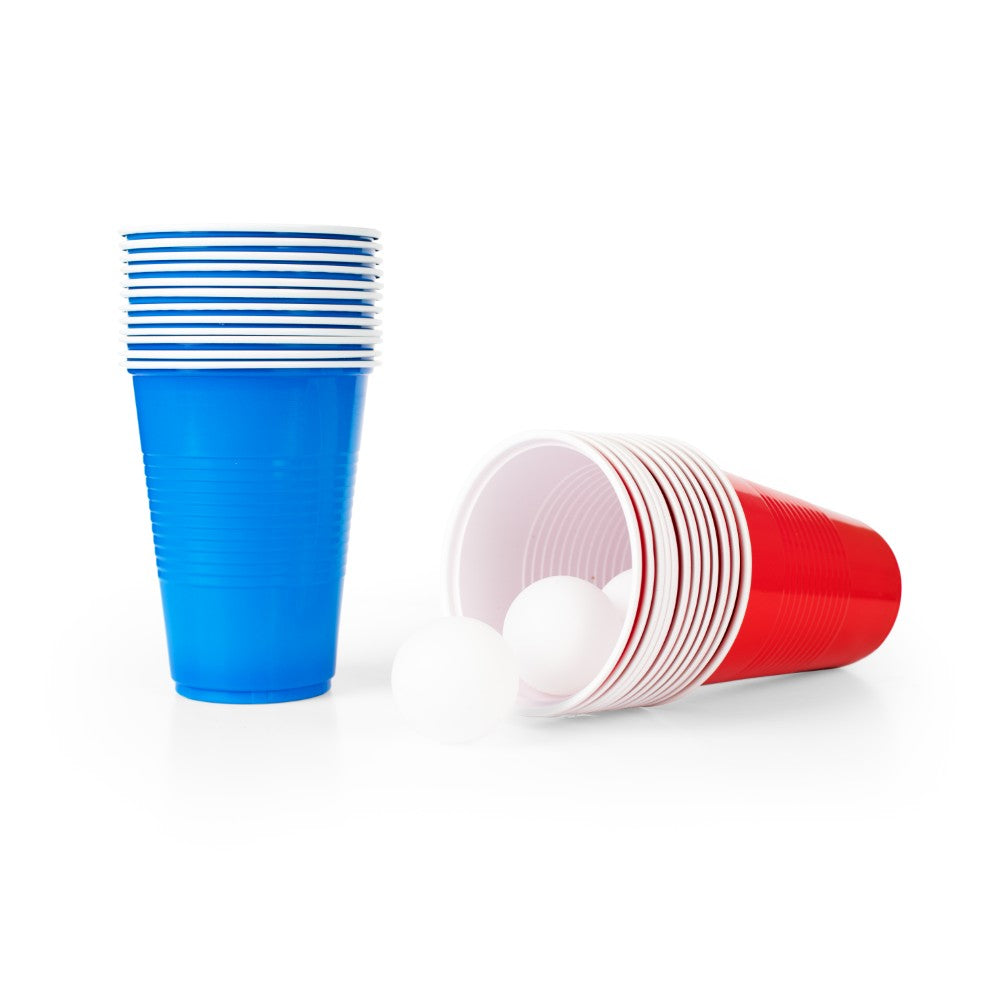 Beer pong set met 24 rode en blauwe bekers en 4 ballen