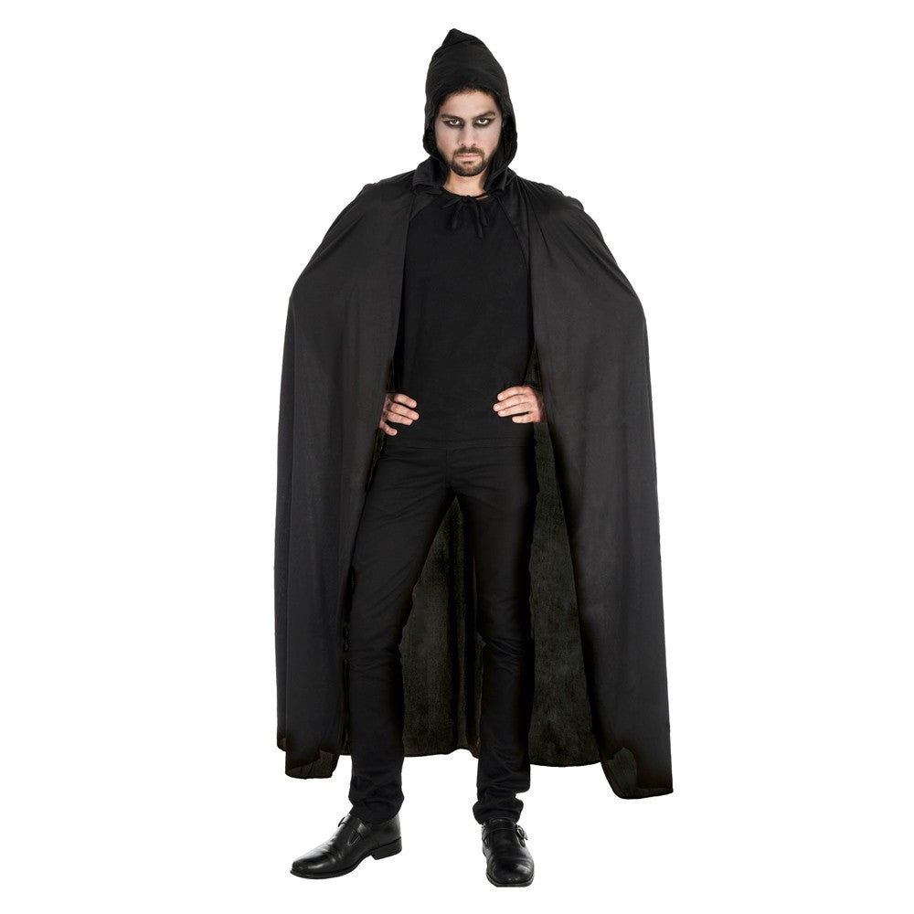 Lange zwarte cape met capuchon