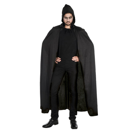 Lange zwarte cape met capuchon