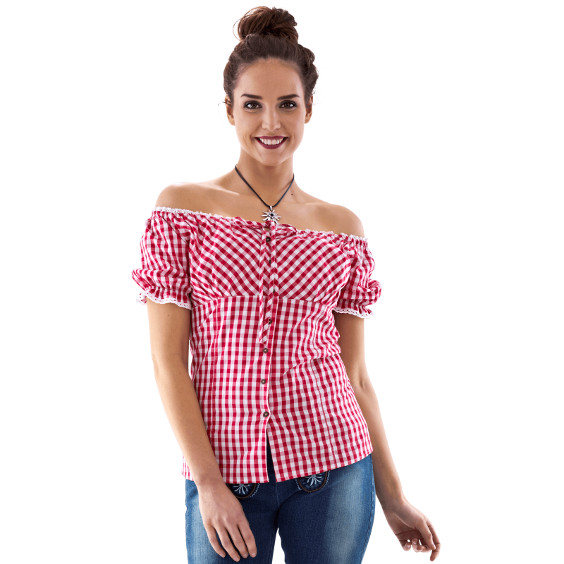 Rood-wit geruite carmenblouse, dames